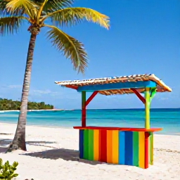 Caribbean Holidays, January Instagram Spots, Colourful wooden beach bar on a white sandy beach at Cane Garden Bay, Tortola, with palm trees and clear Caribbean sea