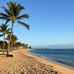 Caribbean Holidays, January Instagram Spots, Golden sandy beach with palm trees and calm blue water at Condado or Isla Verde, Puerto Rico