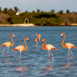 Caribbean Holidays, January Instagram Spots, Pinkish-orange flamingos standing in shallow water at a Turks and Caicos salt pond, warm January sunlight and natural island landscape