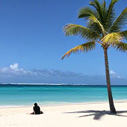 Caribbean Holidays, January Instagram Spots, Turquoise Grace Bay beach in January, bright blue sky, white sand, gently swaying palm trees and a traveller taking a relaxed beach photograph