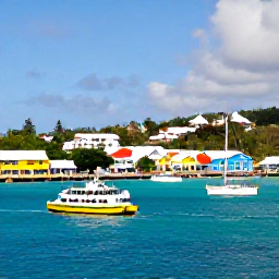 Caribbean Holidays, January Island Hopping, A bright Caribbean harbour with ferries, sailing boats and colourful waterfront buildings in the United States Virgin Islands
