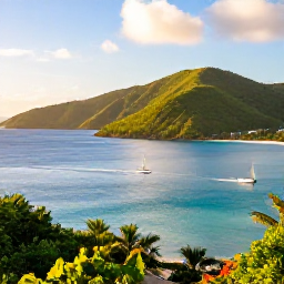 Caribbean Holidays, January Island Hopping, A sunny January morning overlooking the coast of Saint Kitts, with lush green hills, calm turquoise sea and a small sailing boat