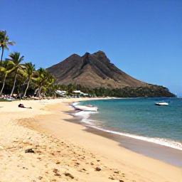 Caribbean Holidays, January Island Hopping, A tranquil golden beach on Nevis with palm trees, volcanic mountain slopes and a small fishing boat offshore