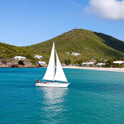 Caribbean Holidays, January Island Hopping, Small boat sailing between Saint Martin and Sint Maarten, with turquoise sea, green hills and sunny Caribbean islands in the background