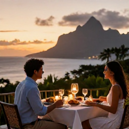 Caribbean Holidays, January Luxury, Elegant Caribbean dinner for two on a candlelit terrace in Montserrat, with local seafood and a sunset over the sea