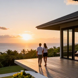 Caribbean Holidays, January Luxury Holidays, A couple enjoying a private sunset terrace at a luxury Montserrat villa, with the Caribbean horizon beyond