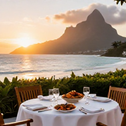 Caribbean Holidays, January Luxury Holidays, A refined Caribbean dinner on a terrace in Montserrat at sunset, with local seafood and sea views