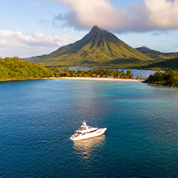 Caribbean Holidays, January Luxury Holidays, Aerial view of Saint Vincent and the Grenadines with turquoise sea, green volcanic islands and a luxury yacht in warm January sunlight