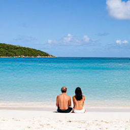 Caribbean Holidays, January Luxury Holidays, Couple enjoying a quiet white sand beach and gentle turquoise water in the British Virgin Islands, luxury January holiday atmosphere