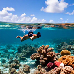 Caribbean Holidays, January Luxury Holidays, Couple snorkelling above colourful coral reef in clear shallow water near Providenciales, Turks and Caicos, sunny January day