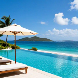 Caribbean Holidays, January Luxury Holidays, Elegant beachfront luxury villa with an infinity pool overlooking the Caribbean Sea on a sunny British Virgin Islands morning