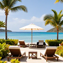 Caribbean Holidays, January Luxury Holidays, Luxury beachfront resort on St Thomas in January, bright Caribbean sunshine, calm turquoise sea, elegant loungers and tropical gardens