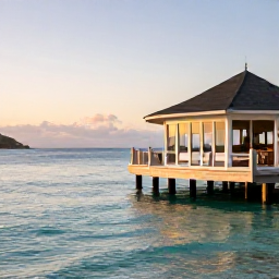Caribbean Holidays, January Luxury Holidays, Luxury beachfront resort on Tortola in the British Virgin Islands at sunrise, calm turquoise sea and elegant suites