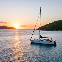 Caribbean Holidays, January Luxury Holidays, Luxury sailing boat near the U.S. Virgin Islands in January, guests enjoying a sunset cruise past green islands and turquoise water