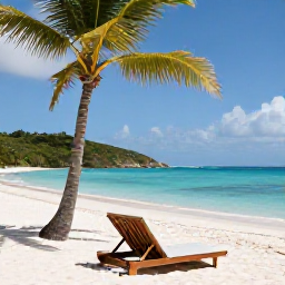 Caribbean Holidays, January Luxury Holidays, Quiet white-sand beach with two sun loungers, palm trees and calm turquoise water in the British Virgin Islands
