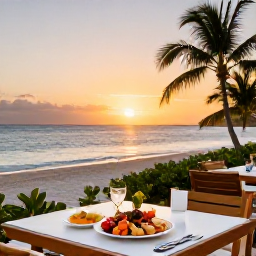 Caribbean Holidays, January Luxury Holidays, Sophisticated beachfront restaurant at sunset serving fresh seafood in the Turks and Caicos Islands
