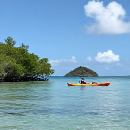 Caribbean Holidays, January Nature Holidays, A sea kayak gliding across calm turquoise water beside mangrove trees and rocky islands in the United States Virgin Islands