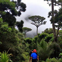 Caribbean Holidays, January Nature Holidays, Hikers walking through lush cloud forest on Mount Liamuiga, Saint Kitts, with misty mountain views