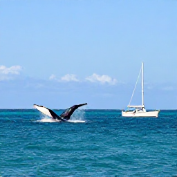 Caribbean Holidays, January Nature Holidays, Humpback whales breaching beside a small boat off Grand Turk, under a bright blue January sky