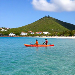 Caribbean Holidays, January Nature Holidays, Kayaker paddling through calm turquoise water near a green Caribbean coastline on Saint Martin