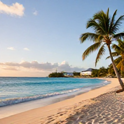 Caribbean Holidays, January Saint Barthelemy, A quiet adults-only beachfront resort in Saint Barthelemy at sunrise, with turquoise water, white sand and palm trees