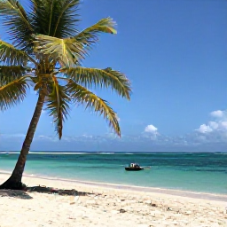 Caribbean Holidays, January Scuba Diving, A peaceful Tobago beach with palm trees, turquoise water and a small fishing boat in the distance