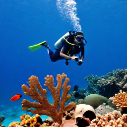 Caribbean Holidays, January Scuba Diving, A scuba diver swimming above a coral reef with tropical fish and sea fans off the coast of Saint Kitts