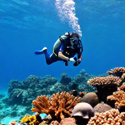 Caribbean Holidays, January Scuba Diving, Clear turquoise water over a colourful coral reef with a scuba diver exploring tropical marine life in the Turks and Caicos Islands