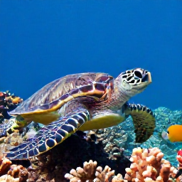 Caribbean Holidays, January Scuba Diving, Close-up underwater scene of a sea turtle, colourful fish and coral reef in the United States Virgin Islands