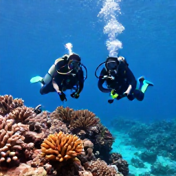 Caribbean Holidays, January Scuba Diving, Divers exploring a colourful coral reef in clear turquoise water around the United States Virgin Islands in January