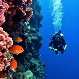 Caribbean Holidays, January Scuba Diving, Divers exploring a dramatic underwater wall with coral, sponges and tropical fish near Providenciales, Turks and Caicos