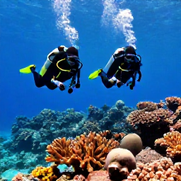 Caribbean Holidays, January Scuba Diving, Scuba divers exploring a colourful coral reef in clear Caribbean water off Tobago