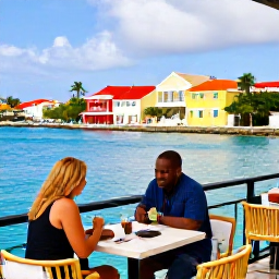 Caribbean Holidays, January Solo Holidays, A friendly solo visitor enjoying a relaxed waterfront caf&eacute; and colourful streets in Nassau, The Bahamas