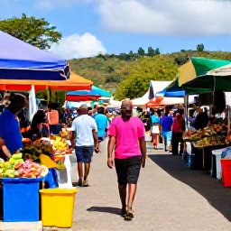 Caribbean Holidays, January Solo Holidays, A friendly solo visitor walking through Kingstown market in Saint Vincent, colourful stalls, local produce and welcoming Caribbean atmosphere