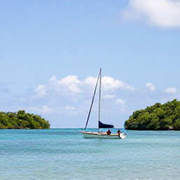 Caribbean Holidays, January Solo Holidays, A solo traveller sailing between the Grenadine islands on a small boat, calm turquoise water, green islets and bright Caribbean sky