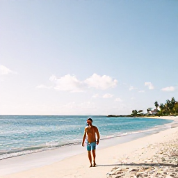 Caribbean Holidays, January Solo Holidays, A solo traveller strolling along a quiet white-sand beach in Nassau, The Bahamas, on a bright January morning