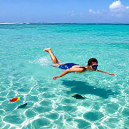 Caribbean Holidays, January Solo Holidays, A solo traveller swimming with colourful tropical fish in clear turquoise water near The Bahamas