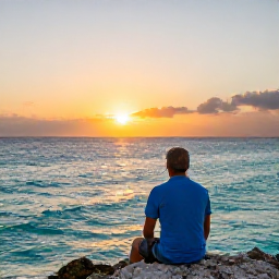 Caribbean Holidays, January Solo Holidays, A solo traveller watching a vivid sunset beside the turquoise sea on a Bahamian island