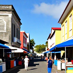 Caribbean Holidays, January Solo Holidays, Colourful Basseterre street scene with historic stone buildings, local market stalls and a solo visitor exploring on foot