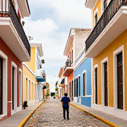 Caribbean Holidays, January Solo Holidays, Colourful colonial buildings and cobbled streets in Old San Juan, Puerto Rico, with a solo traveller exploring