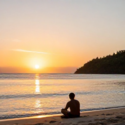 Caribbean Holidays, January Solo Holidays, Peaceful Saint Lucia beach at sunset with a solo traveller sitting near the water, warm colours and calm Caribbean Sea