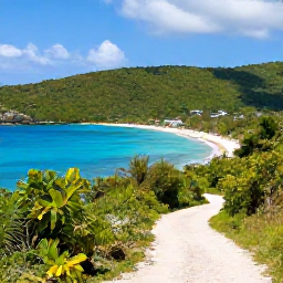 Caribbean Holidays, January Solo Holidays, Quiet tropical trail and secluded beach in St John, US Virgin Islands, with clear water and lush green hills