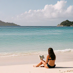 Caribbean Holidays, January Solo Holidays, Relaxed solo traveller on a Caribbean beach in the United States Virgin Islands, with a book, soft January light and turquoise sea