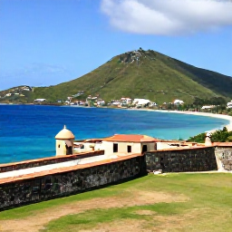 Caribbean Holidays, January Solo Holidays, Scenic January island view from Fort Louis overlooking Marigot, Saint Martin, blue sea and green hills