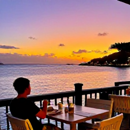 Caribbean Holidays, January Solo Holidays, Solo traveller enjoying a waterfront restaurant and colourful sunset in Christiansted, St Croix, US Virgin Islands