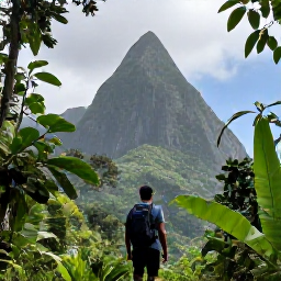 Caribbean Holidays, January Solo Holidays, Solo traveller hiking through lush rainforest in Saint Lucia towards the Pitons, volcanic peaks and tropical vegetation
