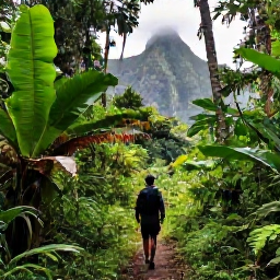 Caribbean Holidays, January Solo Holidays, Solo traveller hiking through lush rainforest on Dominica, with misty mountains and tropical vegetation