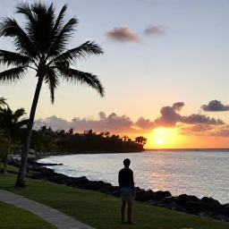 Caribbean Holidays, January Solo Holidays, Solo traveller overlooking the Caribbean coast of Puerto Rico at sunset, tropical landscape and calm sea