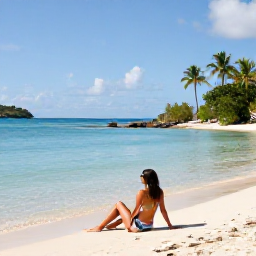 Caribbean Holidays, January Solo Holidays, Solo traveller relaxing on a sunny beach in St Thomas, US Virgin Islands, with calm turquoise water and palm trees