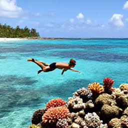 Caribbean Holidays, January Solo Holidays, Solo traveller snorkelling in clear Caribbean water above a colourful coral reef, sunny island coastline in the background